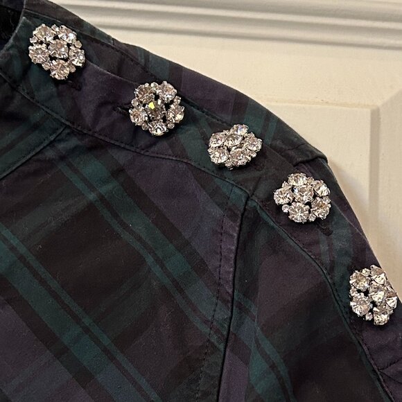 J Crew Funnel Neck Blouse with Festive Buttons in Blackwatch Plaid, Size 18 - Picture 3 of 7